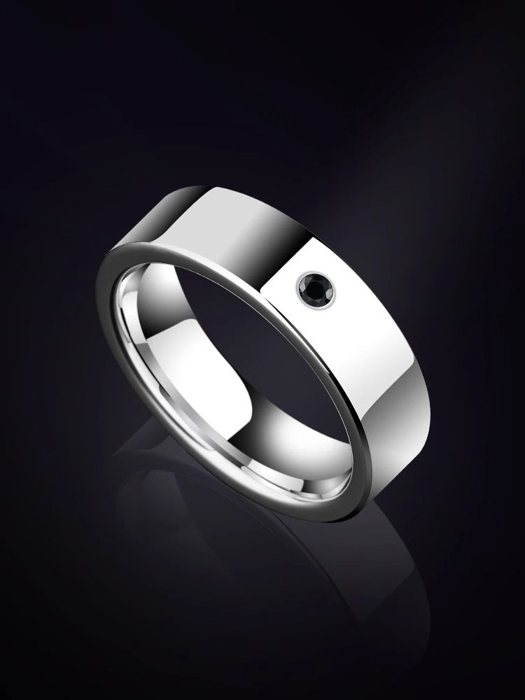 6mm Men's Tungsten Gold Inlaid Cubic Zirconia Ring Black and White Simple Tungsten Steel Alloy Men's High-end Trendy Men's Index Finger Pinky Ring Women's Ring Simple and Fashionable