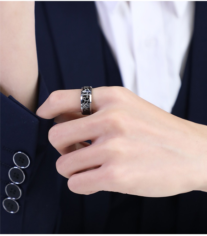 Men's Cross Angel Wings Tungsten Gold Black Ring Index Finger Single Ring Trendy Men's Personality Hip-Hop Ring Unique Design