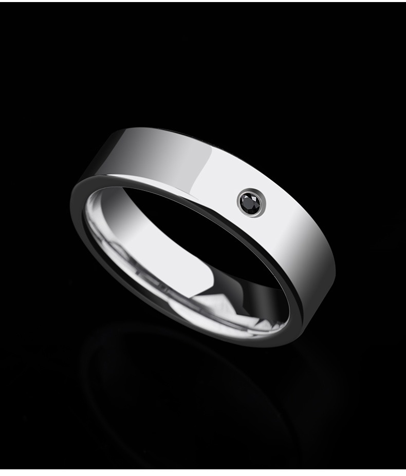 6mm Men's Tungsten Gold Inlaid Cubic Zirconia Ring Black and White Simple Tungsten Steel Alloy Men's High-end Trendy Men's Index Finger Pinky Ring Women's Ring Simple and Fashionable