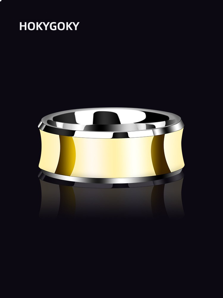 8mm Men's Ring Concave Inner Arc Hip-Hop Aperture Tungsten Steel Index Finger Single Ring Female Ring 857 Tungsten Gold Ring Simple Heavy Polished Breathable and Comfortable Free Engraving (Gold/Silver Are Optional to Show Your Personality