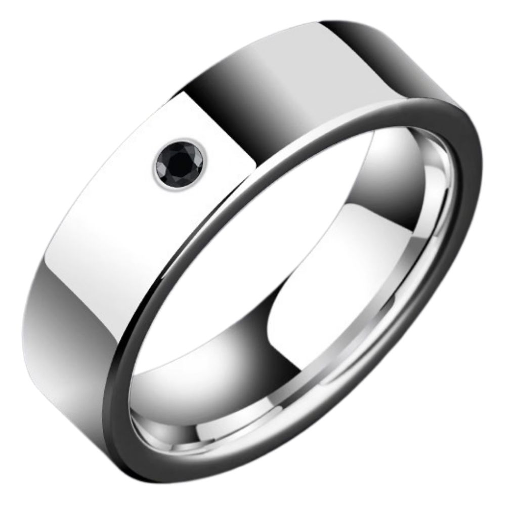 6mm Men's Tungsten Gold Inlaid Cubic Zirconia Ring Black and White Simple Tungsten Steel Alloy Men's High-end Trendy Men's Index Finger Pinky Ring Women's Ring Simple and Fashionable