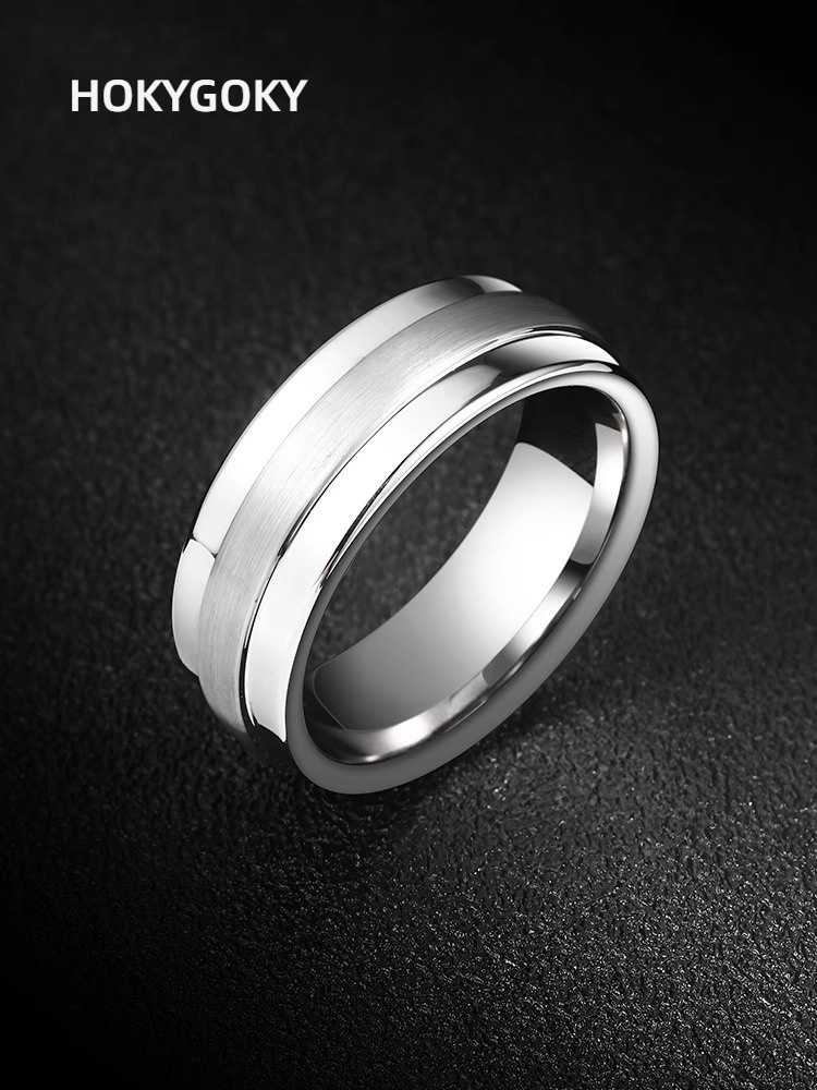 Men's Tungsten Steel Ring, Simple and High-End Couple Ring, Fashionable Silver Ring, 857 Tungsten Gold Material Brushed Craft, Wear-Resistant and Scratch-Resistant, Low-Key, Exquisite, Comfortable and Skin-Friendly, Supports Private Customization
