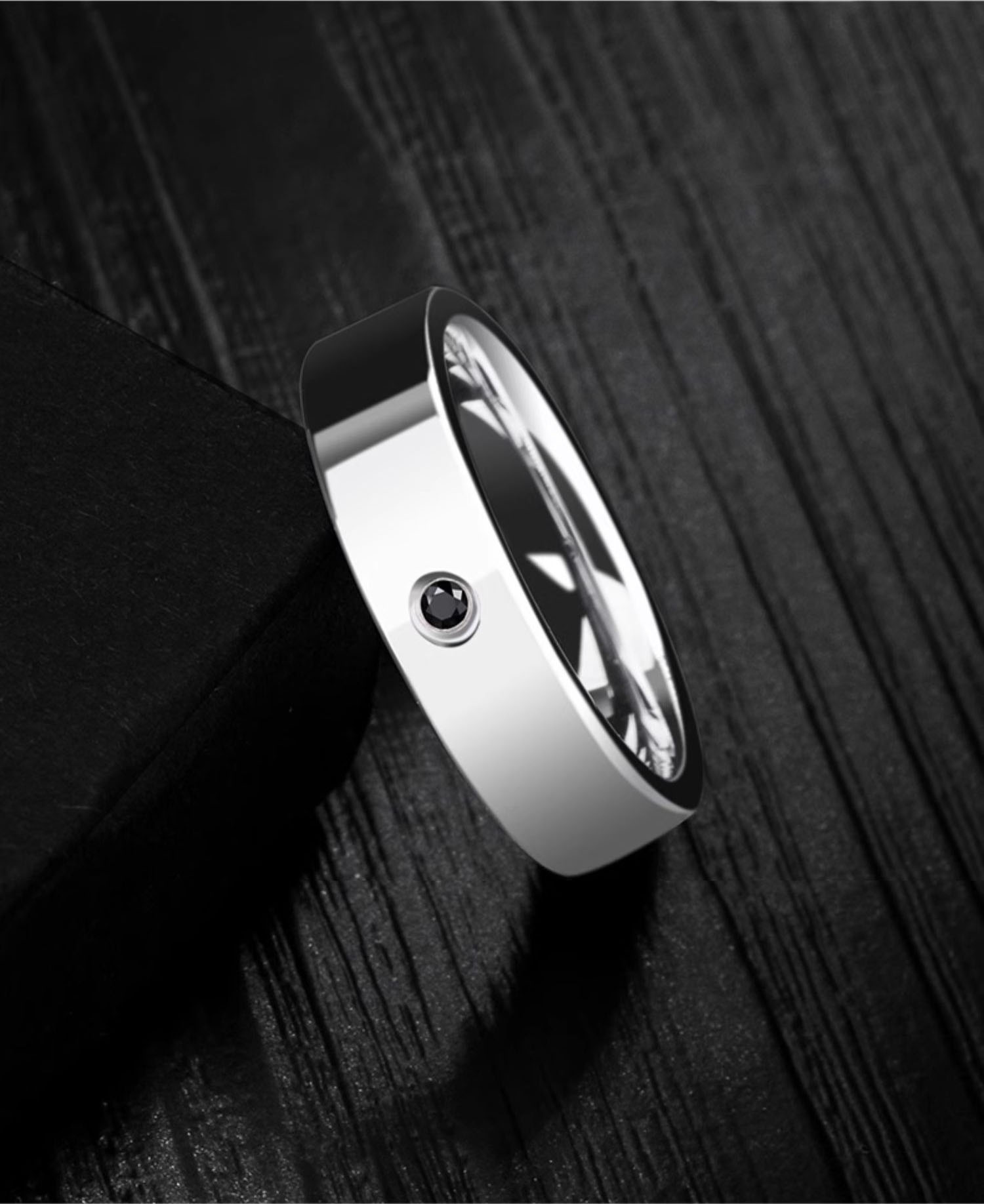 6mm Men's Tungsten Gold Inlaid Cubic Zirconia Ring Black and White Simple Tungsten Steel Alloy Men's High-end Trendy Men's Index Finger Pinky Ring Women's Ring Simple and Fashionable