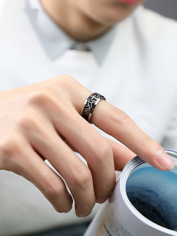 Men's Cross Angel Wings Tungsten Gold Black Ring Index Finger Single Ring Trendy Men's Personality Hip-Hop Ring Unique Design