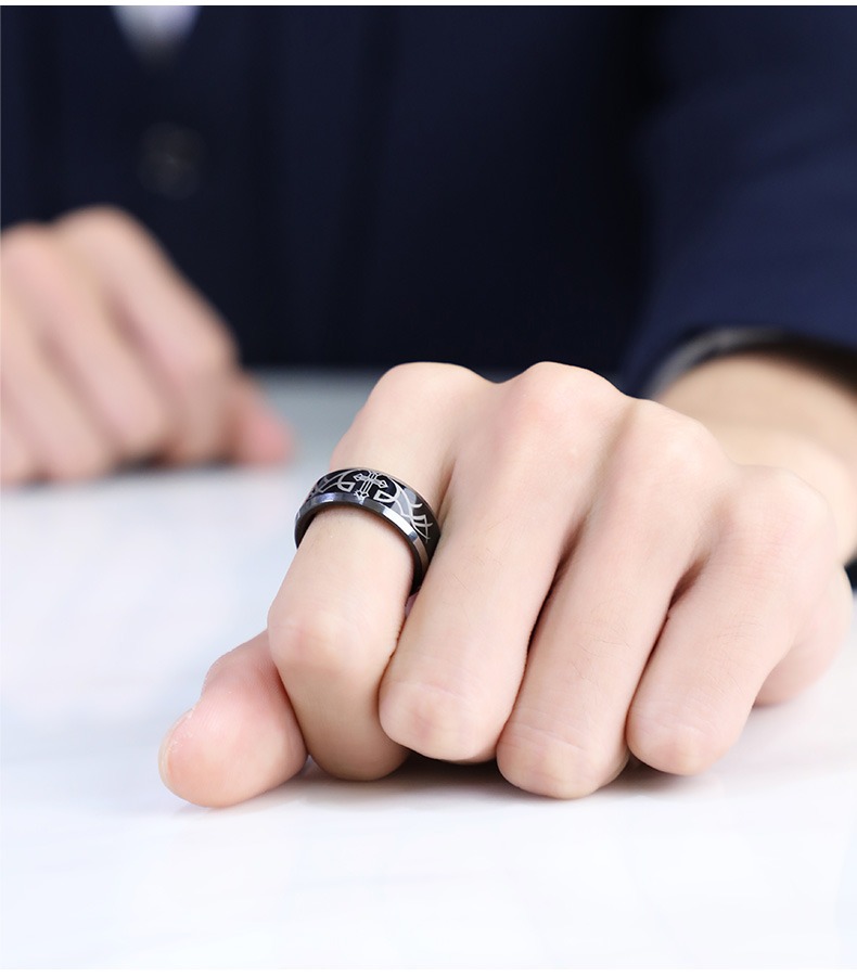 Men's Cross Angel Wings Tungsten Gold Black Ring Index Finger Single Ring Trendy Men's Personality Hip-Hop Ring Unique Design