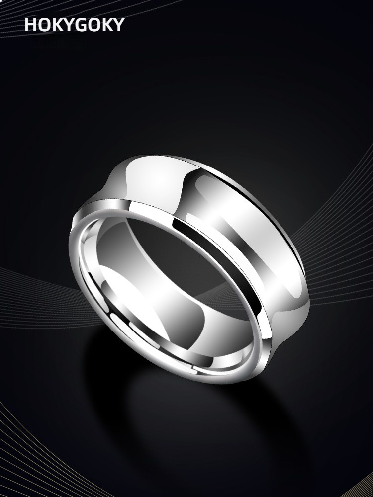 8mm Men's Ring Concave Inner Arc Hip-Hop Aperture Tungsten Steel Index Finger Single Ring Female Ring 857 Tungsten Gold Ring Simple Heavy Polished Breathable and Comfortable Free Engraving (Gold/Silver Are Optional to Show Your Personality