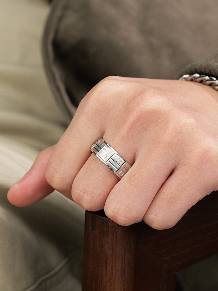 8mm Men's Tungsten Ring, Simple Versatile Index Finger, High-End Ring, Trendy Personality, Two-Element Four-Elephant Tungsten Ring 857, Tungsten Material, Yin-Yang Tai Chi Design, Wear-Resistant and Skin-Friendly, Oriental Cultural Charm