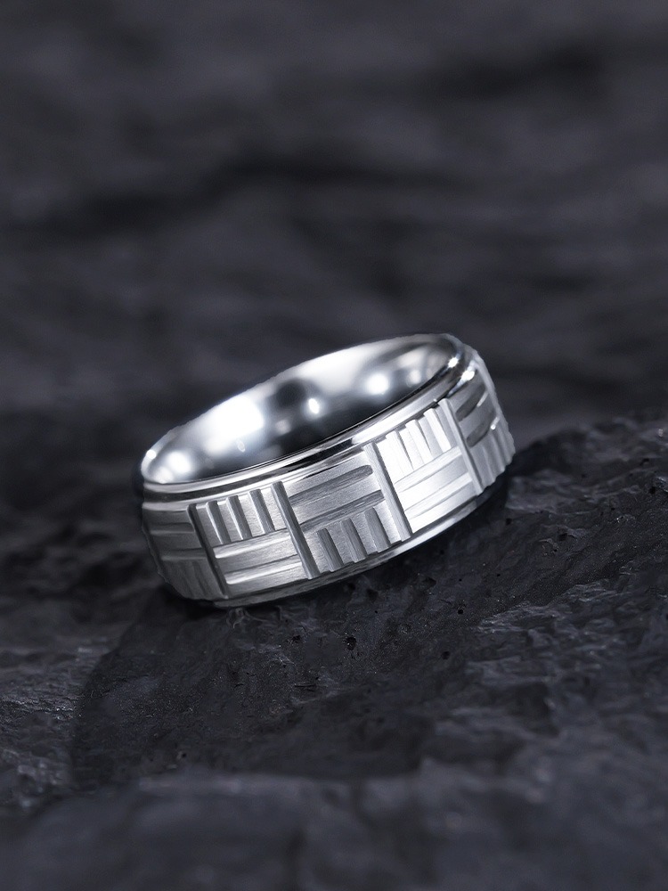 8mm Men's Tungsten Ring, Simple Versatile Index Finger, High-End Ring, Trendy Personality, Two-Element Four-Elephant Tungsten Ring 857, Tungsten Material, Yin-Yang Tai Chi Design, Wear-Resistant and Skin-Friendly, Oriental Cultural Charm