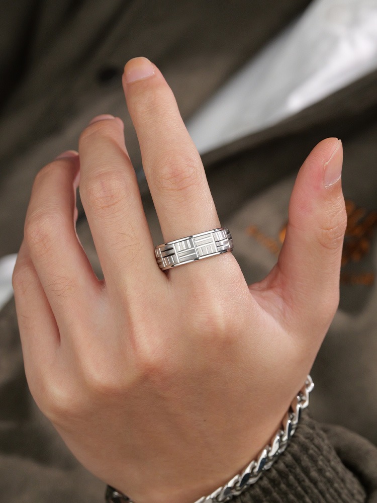 8mm Men's Tungsten Ring, Simple Versatile Index Finger, High-End Ring, Trendy Personality, Two-Element Four-Elephant Tungsten Ring 857, Tungsten Material, Yin-Yang Tai Chi Design, Wear-Resistant and Skin-Friendly, Oriental Cultural Charm