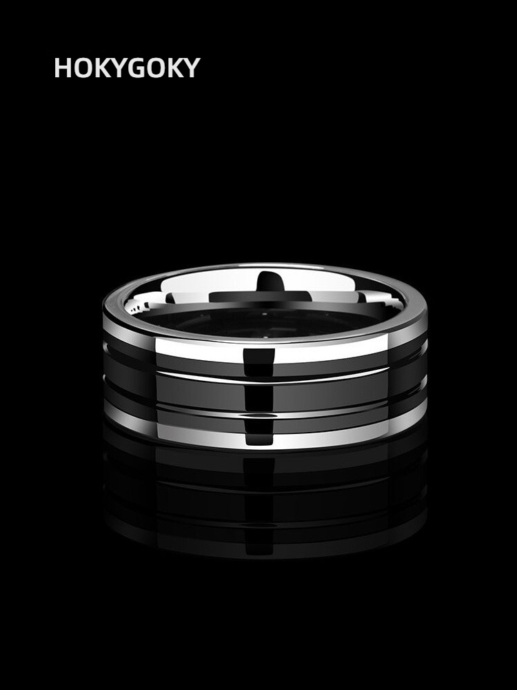 8mm Men's Tungsten Ring Trendy High-End Ring Black Couple Ring Niche Unique Jazz Black Men's Ring Tungsten Ceramic Material Wear-Resistant and Scratch-Resistant Support DIY Engraving