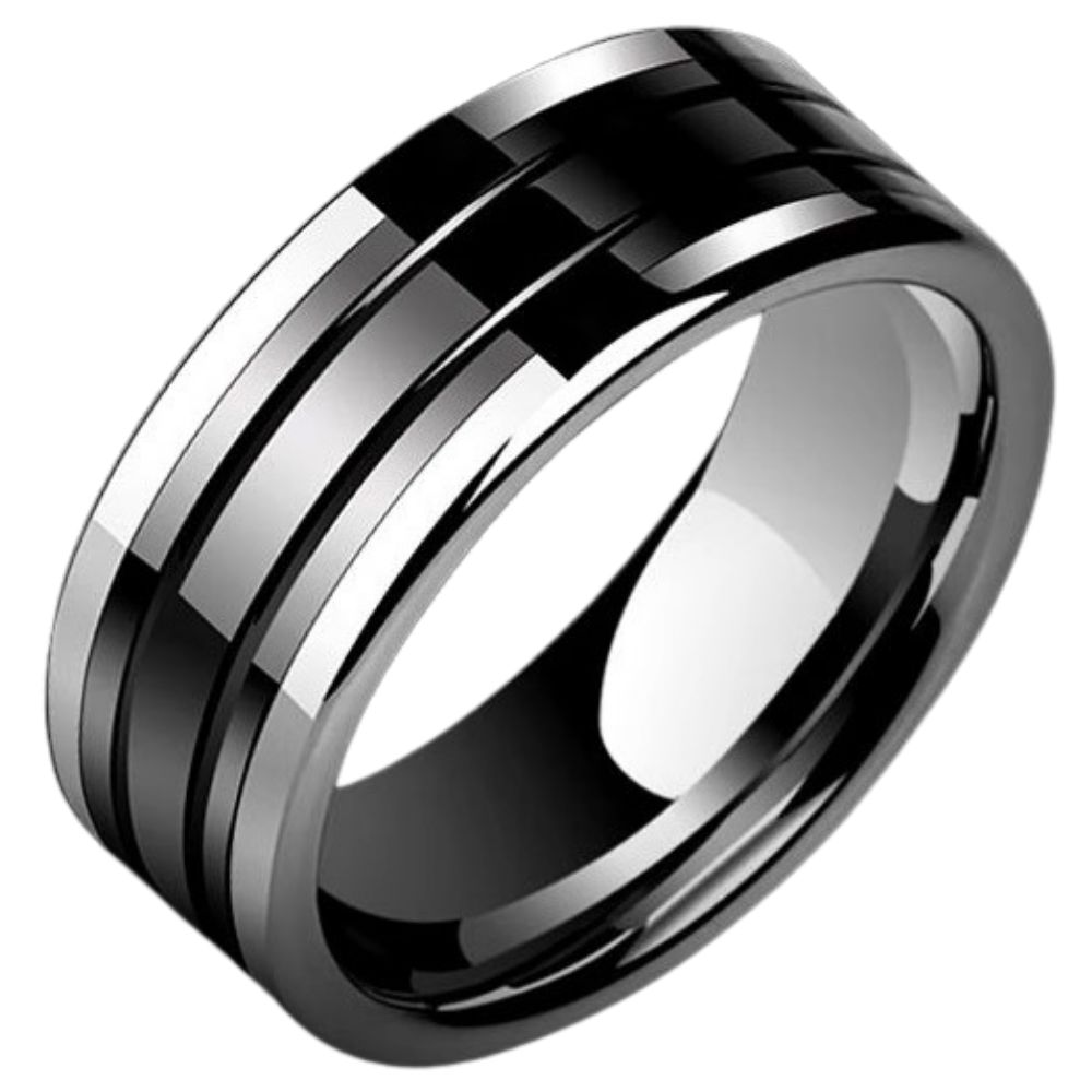 8mm Men's Tungsten Ring Trendy High-End Ring Black Couple Ring Niche Unique Jazz Black Men's Ring Tungsten Ceramic Material Wear-Resistant and Scratch-Resistant Support DIY Engraving