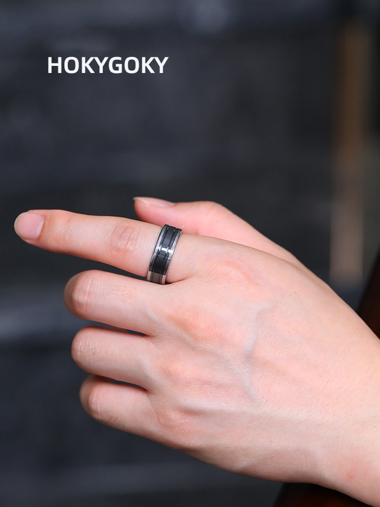 8mm Men's Tungsten Ring Trendy High-End Ring Black Couple Ring Niche Unique Jazz Black Men's Ring Tungsten Ceramic Material Wear-Resistant and Scratch-Resistant Support DIY Engraving