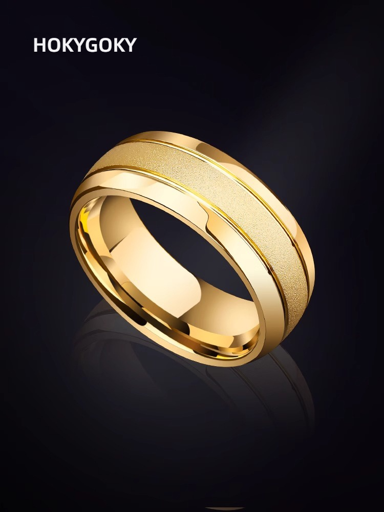 8mm Unisex Gold-Plated Frosted Trendy Personality High-End Tungsten Ring Shiguang Men's Ring 857 Tungsten Frosted Mirror Wear-Resistant and Scratch-Resistant Free Engraving (Gold / Silver Available)