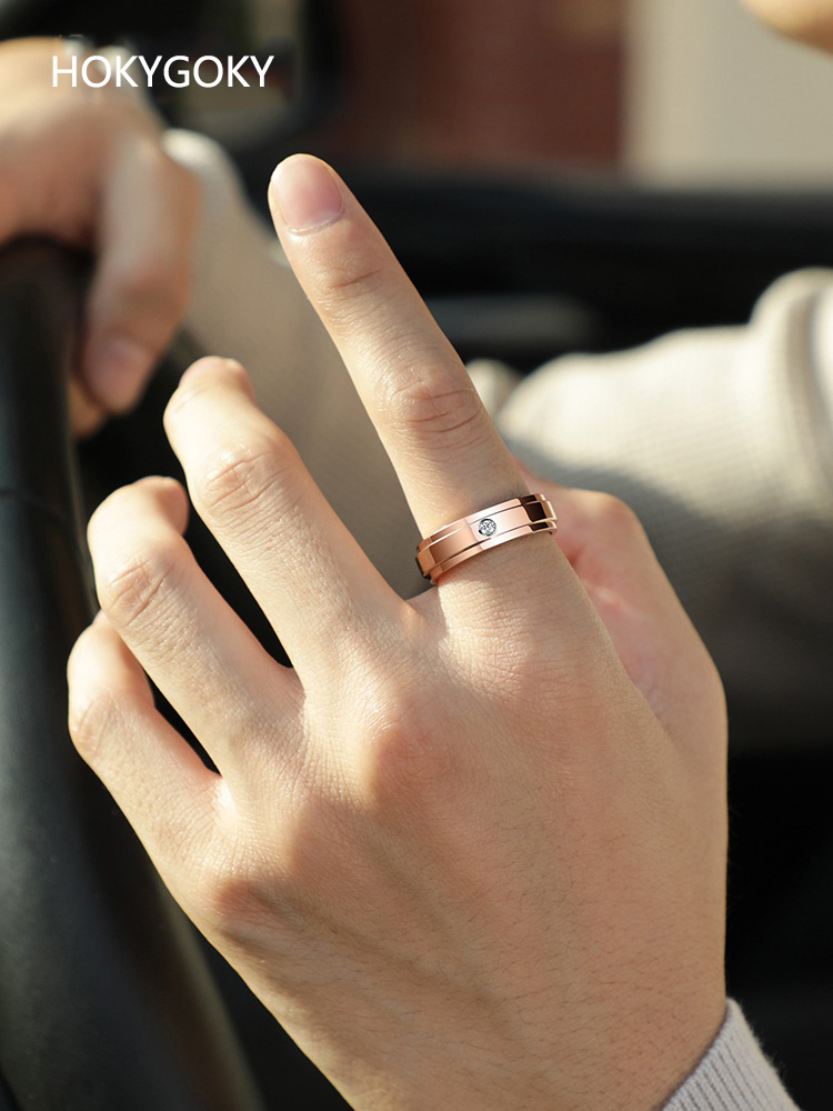 6mm Men's Moissanite Diamond Ring Rotatable High-End Tungsten Gold Good Luck Ring Tacit Series Men's Ring Moissanite Inlaid 360° Rotation Design 857 Tungsten Gold Material (Rose Gold / Electric White Available)