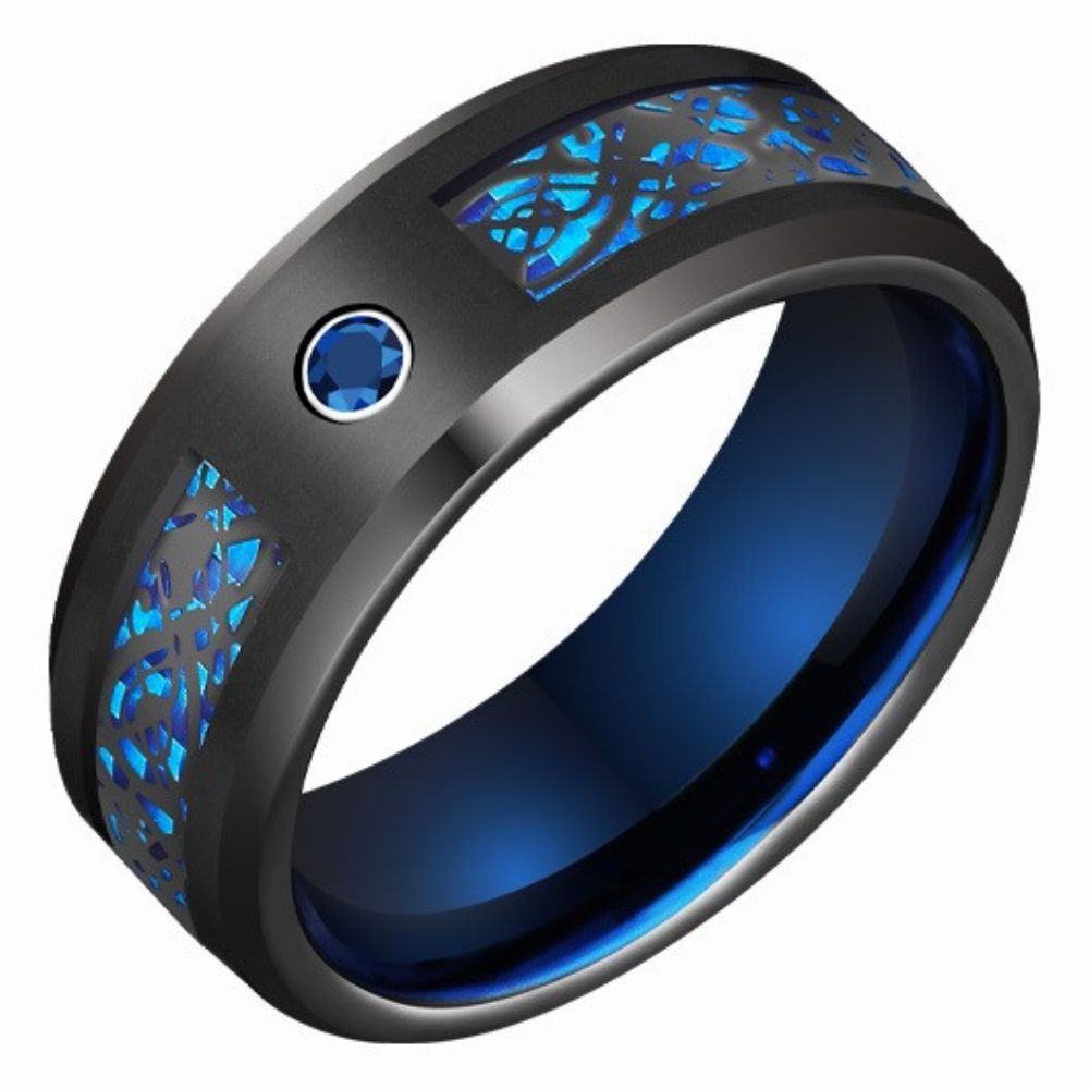 8mm Men's 857 Tungsten Ring Single High-end Blue Ring Tungsten Ring Transfer Zircon Trend Personality Niche Diamond Ring Fashion Personality Wear-resistant and Scratch-resistant
