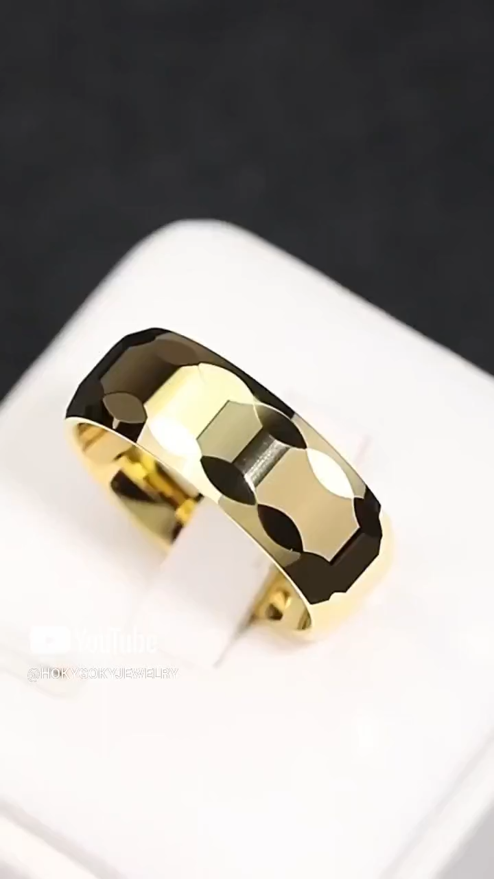 8mm Men's 857 Tungsten Ring with Gold Plated Wide Version Personalized Trendy Men's Tungsten Steel Ring High-grade Ring Index Finger Wear-resistant Scratch-resistant Simple and Fashionable