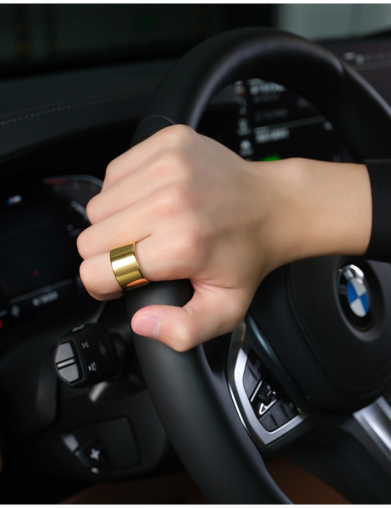 Men's 857 Tungsten Alloy Gold Plated Wide Version Ring Ring Wide Surface Large Glossy Plate Tungsten Steel Glossy Plate Ring Index Finger Personality Wear-resistant and Non-fading