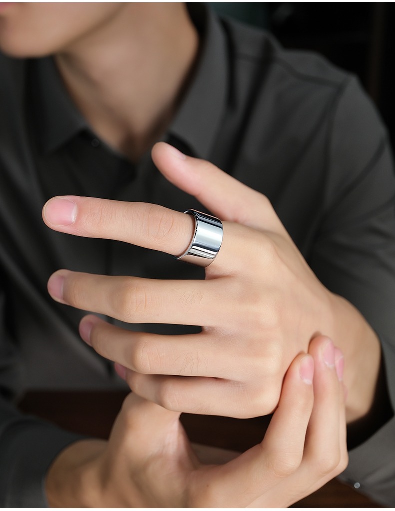 Men's 857 Tungsten Alloy Gold Plated Wide Version Ring Ring Wide Surface Large Glossy Plate Tungsten Steel Glossy Plate Ring Index Finger Personality Wear-resistant and Non-fading