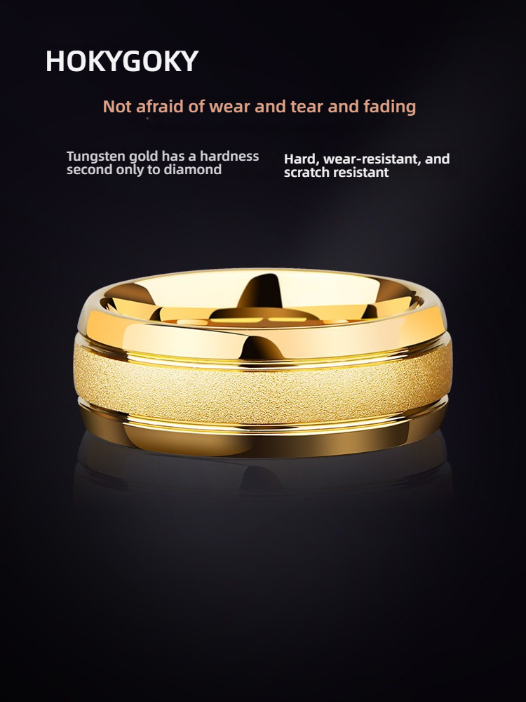 8mm Unisex Gold-Plated Frosted Trendy Personality High-End Tungsten Ring Shiguang Men's Ring 857 Tungsten Frosted Mirror Wear-Resistant and Scratch-Resistant Free Engraving (Gold / Silver Available)