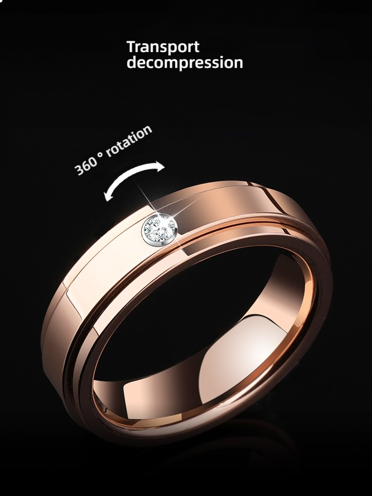 6mm Men's Moissanite Diamond Ring Rotatable High-End Tungsten Gold Good Luck Ring Tacit Series Men's Ring Moissanite Inlaid 360° Rotation Design 857 Tungsten Gold Material (Rose Gold / Electric White Available)