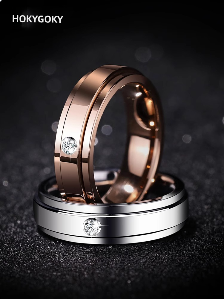 6mm Men's Moissanite Diamond Ring Rotatable High-End Tungsten Gold Good Luck Ring Tacit Series Men's Ring Moissanite Inlaid 360° Rotation Design 857 Tungsten Gold Material (Rose Gold / Electric White Available)