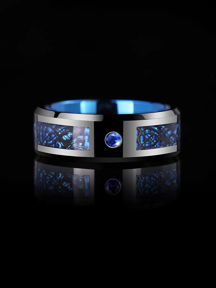 8mm Men's 857 Tungsten Ring Single High-end Blue Ring Tungsten Ring Transfer Zircon Trend Personality Niche Diamond Ring Fashion Personality Wear-resistant and Scratch-resistant