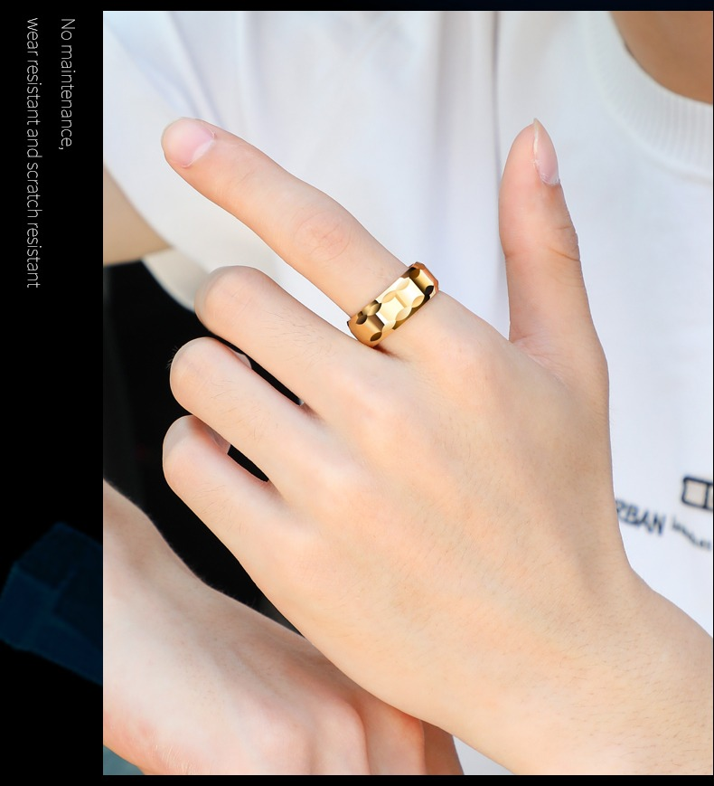 8mm Men's 857 Tungsten Ring with Gold Plated Wide Version Personalized Trendy Men's Tungsten Steel Ring High-grade Ring Index Finger Wear-resistant Scratch-resistant Simple and Fashionable