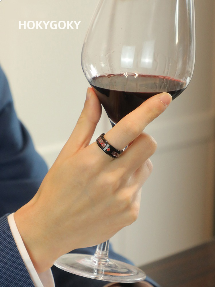 8mm Men's Ring for Transfer, High-End Feeling, Fortune and Luck, Single, Red Zircon, Zodiac Year Trend, Personalized Tungsten Ring, Red Fortune Ring - 857 Tungsten Dragon Pattern, Red and Black Contrast, Wear-Resistant, Free Engraving