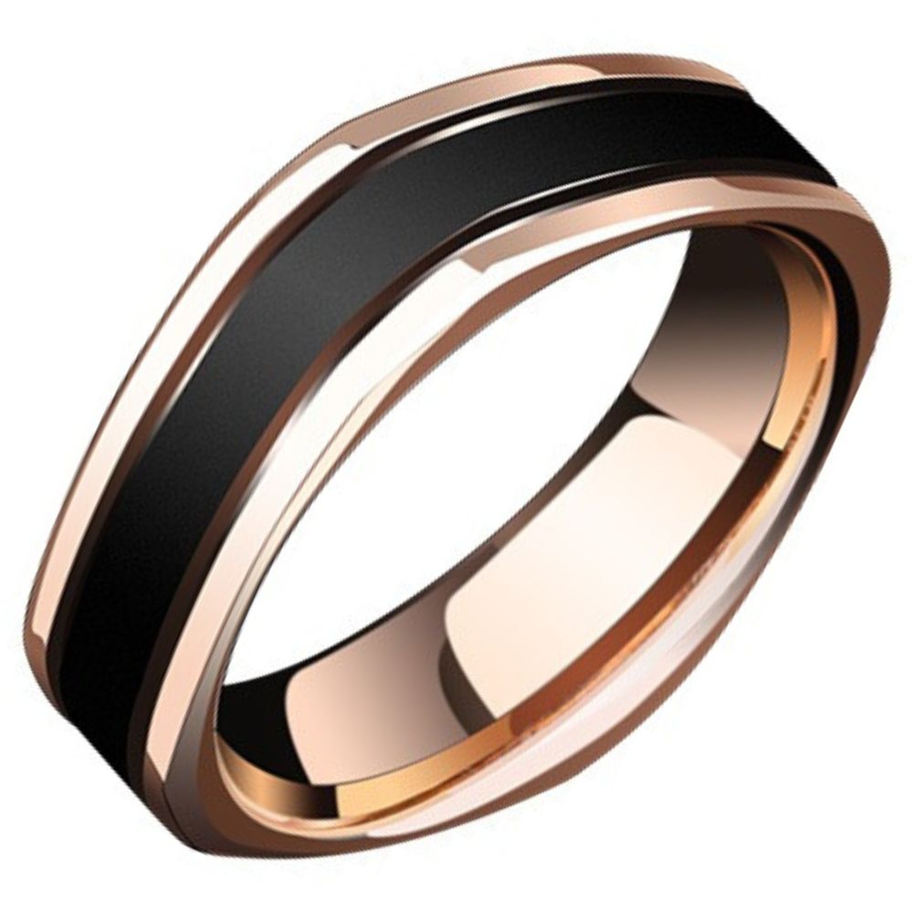 8mm Men's Square and Circle 857 Tungsten Gold Ring Trendy Men's Personality Couple High-end Little Finger Square Ring Female Rose Gold Index Finger Black Tungsten Gold Single Personalized Fashion