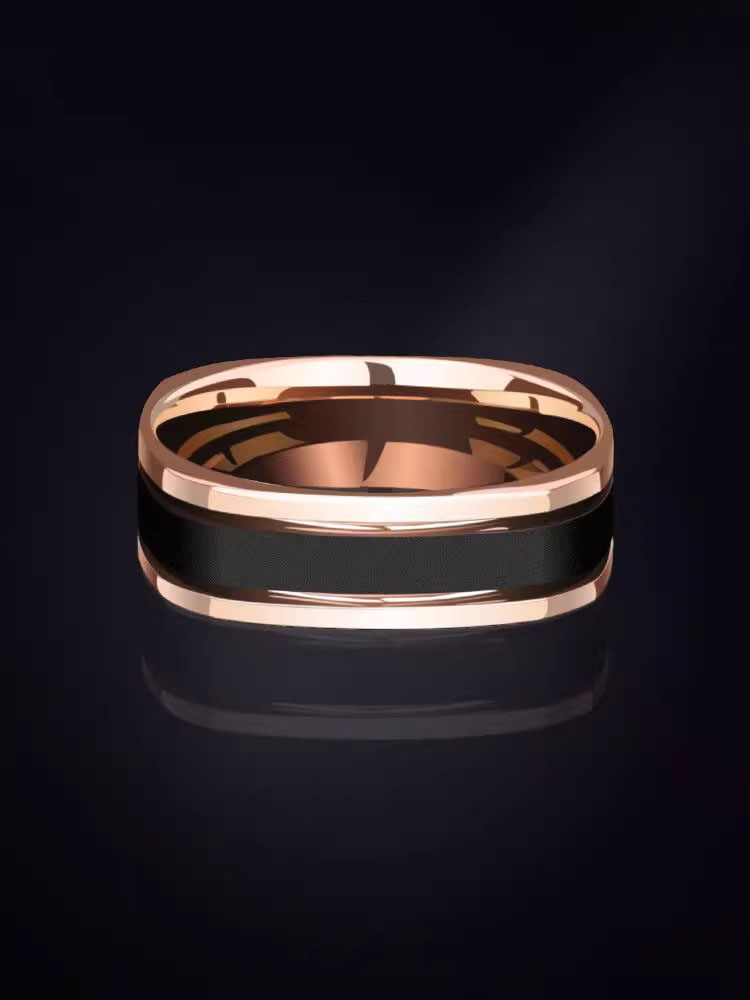 8mm Men's Square and Circle 857 Tungsten Gold Ring Trendy Men's Personality Couple High-end Little Finger Square Ring Female Rose Gold Index Finger Black Tungsten Gold Single Personalized Fashion