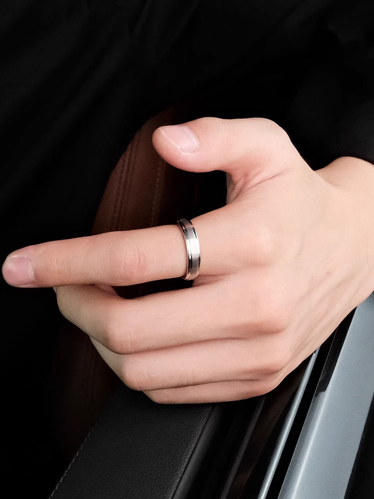 Men's Classic 857 Tungsten Ring Silver Trendy Men's Personality Niche Tungsten Gold Does Not Fade Index Finger Single Ring High-end Pinky Ring Durable Simple Design