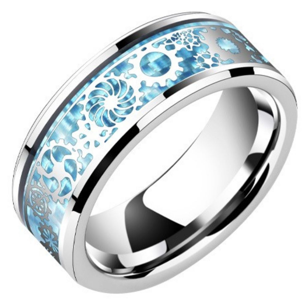 8mm Men's 857 Tungsten Gear Ring Mechanical Single Trendy Men's Index Finger Tungsten Wide Ring Boys Personality High-end Punk Transparent Steampunk Mechanical Fashion