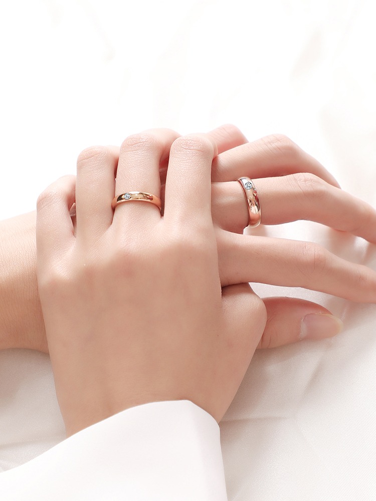 Couple Rings Women's Rose Gold Wedding Diamond Ring Men's K Gold Moissanite Plain Ring Tungsten Gold High-End Couple Rings - 857 Tungsten Gold Moissanite Eternal Love Comfortable to Wear Free Engraving