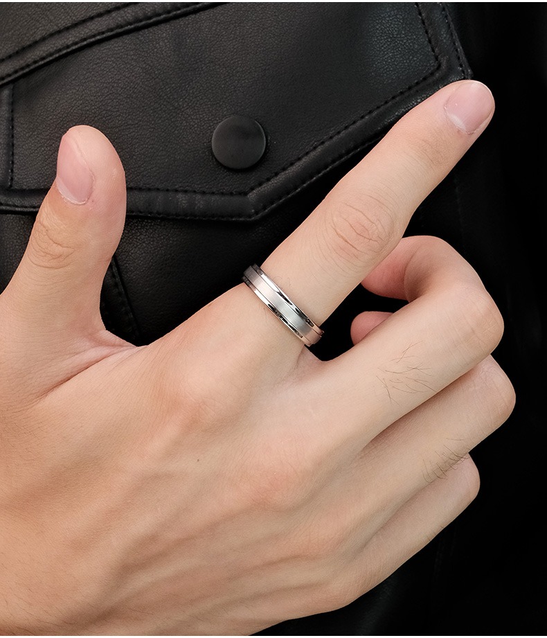 Men's Classic 857 Tungsten Ring Silver Trendy Men's Personality Niche Tungsten Gold Does Not Fade Index Finger Single Ring High-end Pinky Ring Durable Simple Design
