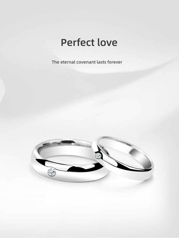 Couple Rings Women's Rose Gold Wedding Diamond Ring Men's K Gold Moissanite Plain Ring Tungsten Gold High-End Couple Rings - 857 Tungsten Gold Moissanite Eternal Love Comfortable to Wear Free Engraving