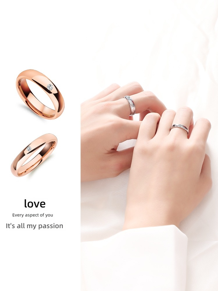Couple Rings Women's Rose Gold Wedding Diamond Ring Men's K Gold Moissanite Plain Ring Tungsten Gold High-End Couple Rings - 857 Tungsten Gold Moissanite Eternal Love Comfortable to Wear Free Engraving