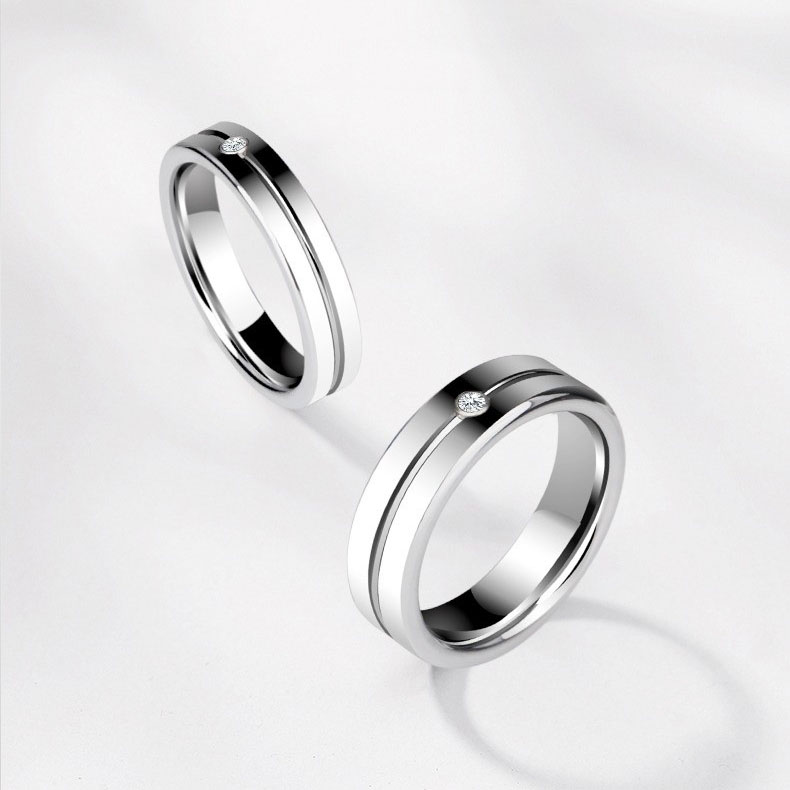 Men's Tungsten Ring Silver Wedding Ring Diamond Ring Female Couple Ring Tungsten Steel Trendy Men's Ring Zircon Niche Hard Wear-resistant