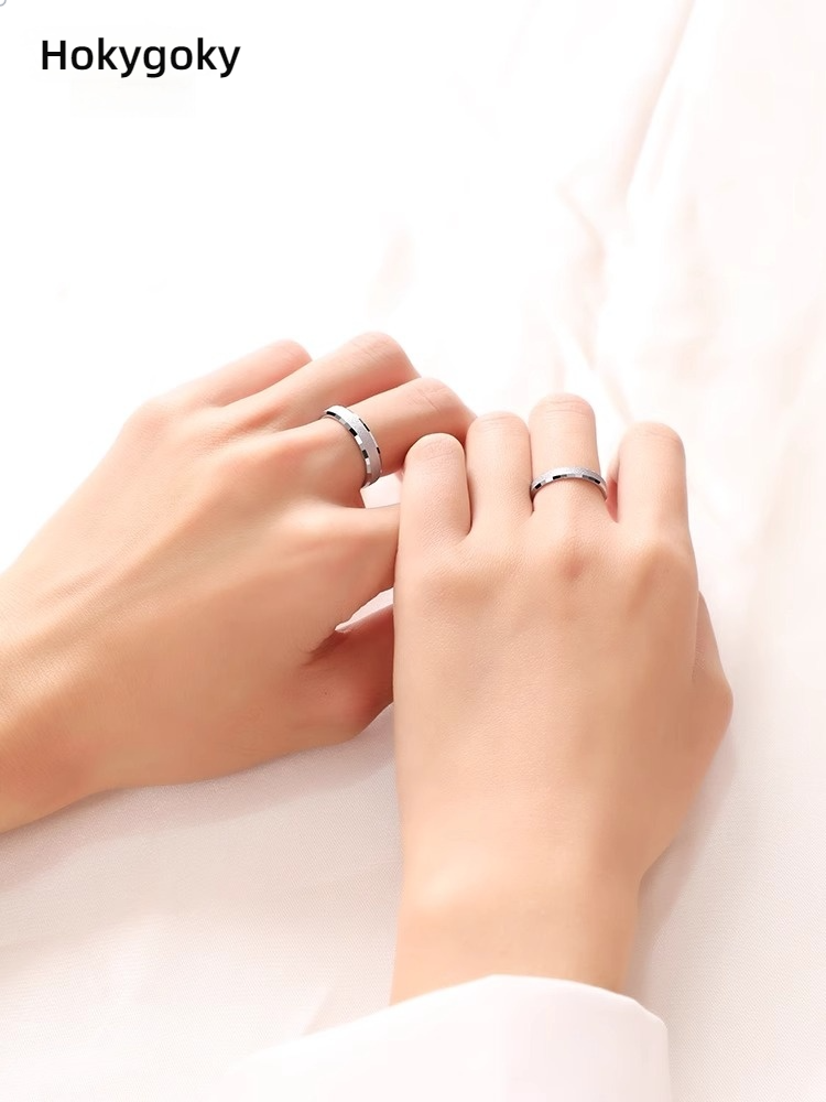 Men's 857 Tungsten Gold Couple Rings Ring Tail Rings Wedding Rings Frosted Plain Rings Tungsten Steel High-grade Rings Female Plain Rings True Love Eternal Tenacity