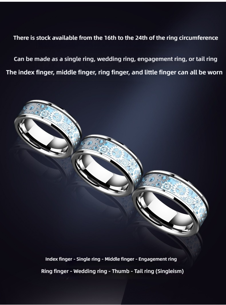 8mm Men's 857 Tungsten Gear Ring Mechanical Single Trendy Men's Index Finger Tungsten Wide Ring Boys Personality High-end Punk Transparent Steampunk Mechanical Fashion