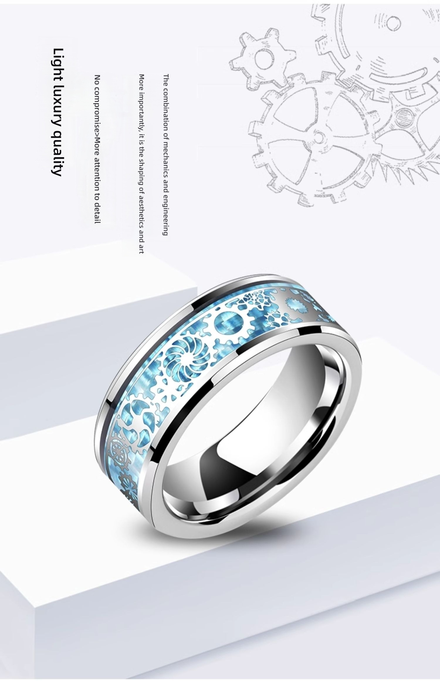 8mm Men's 857 Tungsten Gear Ring Mechanical Single Trendy Men's Index Finger Tungsten Wide Ring Boys Personality High-end Punk Transparent Steampunk Mechanical Fashion