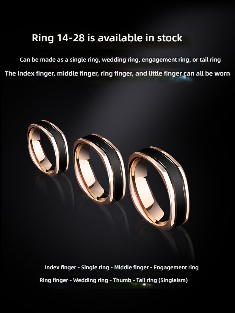 8mm Men's Square and Circle 857 Tungsten Gold Ring Trendy Men's Personality Couple High-end Little Finger Square Ring Female Rose Gold Index Finger Black Tungsten Gold Single Personalized Fashion