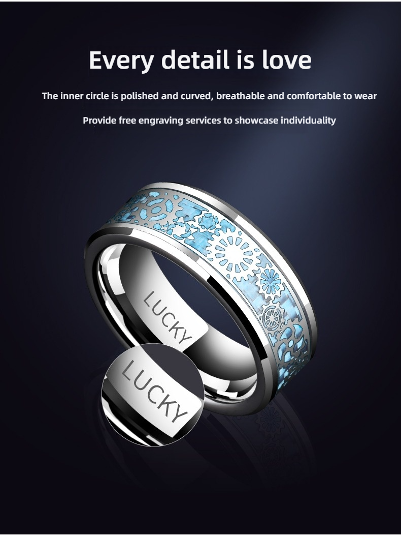 8mm Men's 857 Tungsten Gear Ring Mechanical Single Trendy Men's Index Finger Tungsten Wide Ring Boys Personality High-end Punk Transparent Steampunk Mechanical Fashion