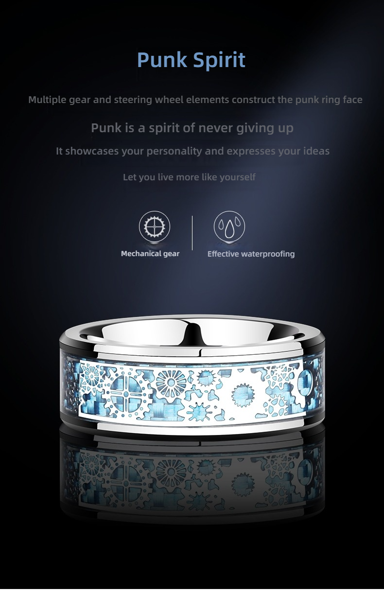 8mm Men's 857 Tungsten Gear Ring Mechanical Single Trendy Men's Index Finger Tungsten Wide Ring Boys Personality High-end Punk Transparent Steampunk Mechanical Fashion