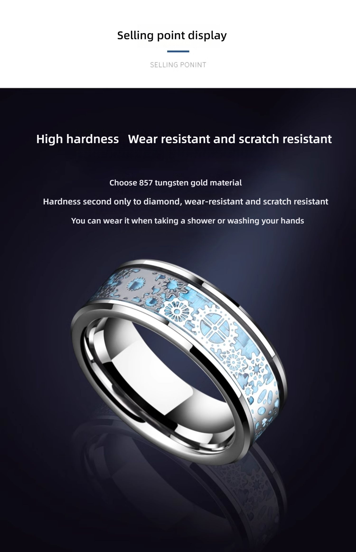 8mm Men's 857 Tungsten Gear Ring Mechanical Single Trendy Men's Index Finger Tungsten Wide Ring Boys Personality High-end Punk Transparent Steampunk Mechanical Fashion