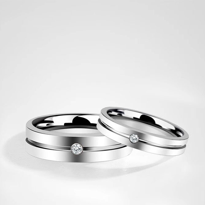 Men's Tungsten Ring Silver Wedding Ring Diamond Ring Female Couple Ring Tungsten Steel Trendy Men's Ring Zircon Niche Hard Wear-resistant