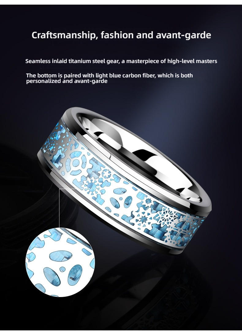 8mm Men's 857 Tungsten Gear Ring Mechanical Single Trendy Men's Index Finger Tungsten Wide Ring Boys Personality High-end Punk Transparent Steampunk Mechanical Fashion