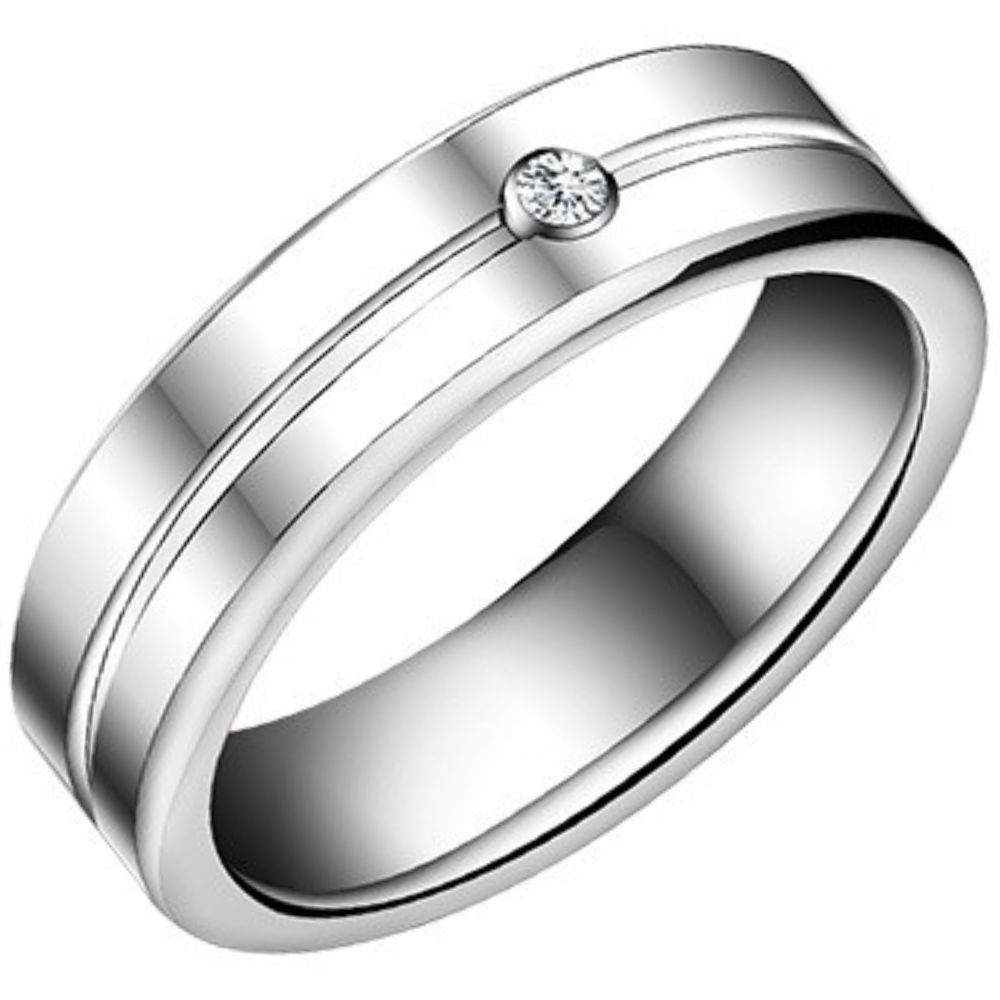 Men's Tungsten Ring Silver Wedding Ring Diamond Ring Female Couple Ring Tungsten Steel Trendy Men's Ring Zircon Niche Hard Wear-resistant