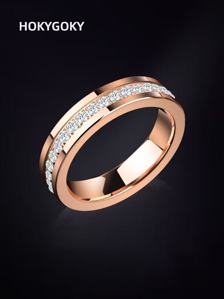 5mm Men's Trendy High-End Tungsten Gold Female Rose Gold Zircon Diamond Ring Couple Ring Silver Ring Galaxy Ring Unisex Full Diamond 857 Tungsten Gold Ring Wear-Resistant and Shining Free Engraving Customization