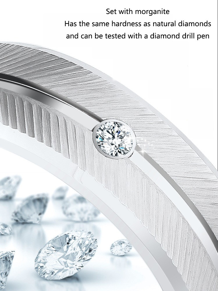 7mm Unisex Platinum-Plated Ring Trendy Tungsten Gold Single Moissanite Versatile Silver Ring Angel Ring 857 Tungsten Gold Inlaid Moissanite Feather Texture Eight Hearts and Eight Arrows Cut Wear-Resistant Non-Fading Light Luxury Men's Ring