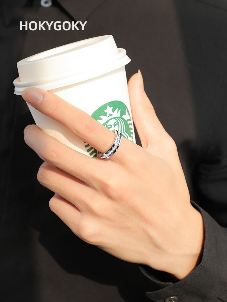 5mm Men's Trendy High-End Tungsten Gold Female Rose Gold Zircon Diamond Ring Couple Ring Silver Ring Galaxy Ring Unisex Full Diamond 857 Tungsten Gold Ring Wear-Resistant and Shining Free Engraving Customization